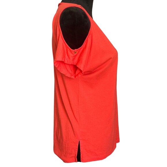 Michael Kors Womens Cold-Shoulder Red Top With Gold Button Details & Logo Accent - Picture 2 of 5
